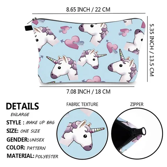 Cartoon Cute Unicorn Kids Pencil Pouch Large Cosmetic Makeup Bag for Girls