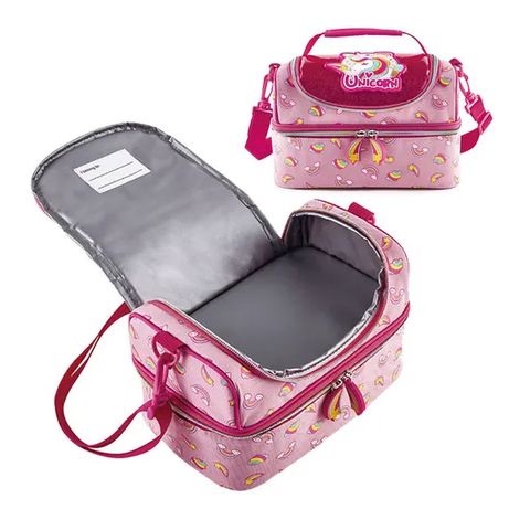 Custom Logo New Fancy Unicorn Rainbow Keep Food Warm Bags Cute Pink Lunch Bag School Portable Kids Cooler Bag with Pocket Strap