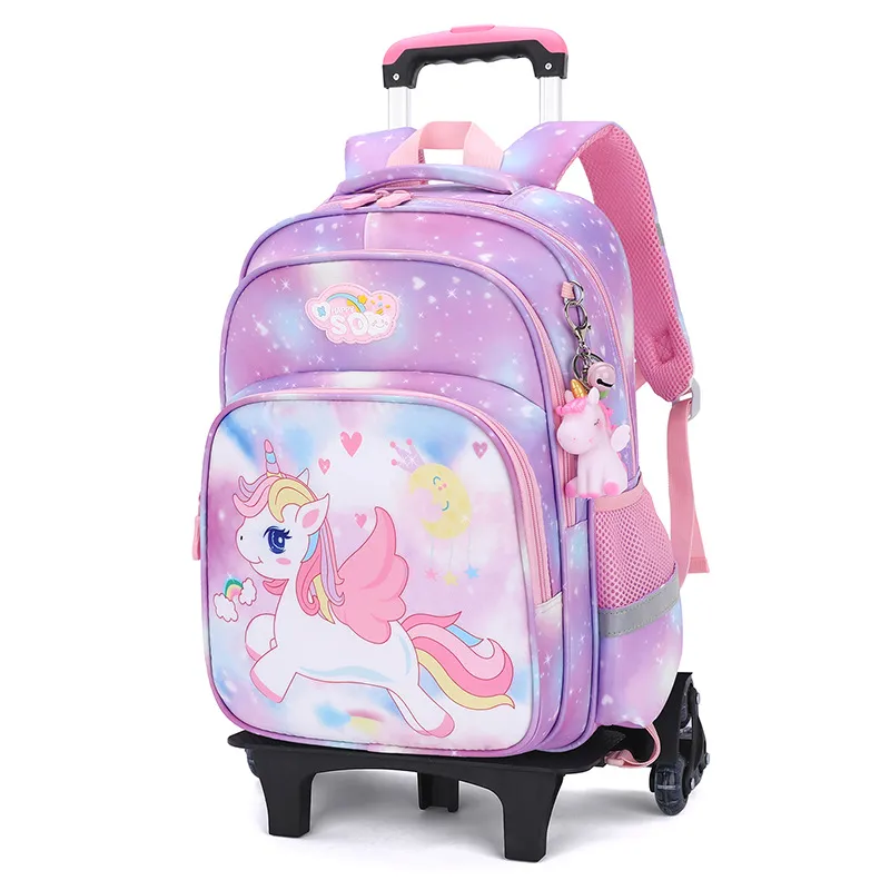 Pupils Trolley Schoolbag Girls First Grade to Sixth Grade Children&prime;s Burden-Reducing Backpack for Girls