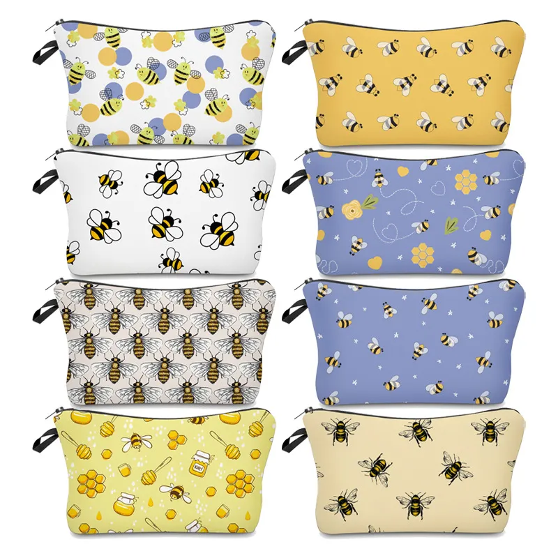Cartoon Kids School Pencil Pouch Cute Bees Printing Cosmetic Zipper Makeup Bag