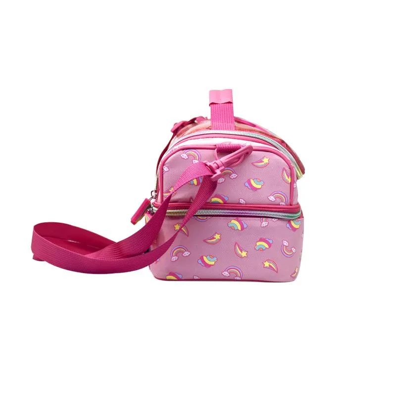 Custom Logo New Fancy Unicorn Rainbow Keep Food Warm Bags Cute Pink Lunch Bag School Portable Kids Cooler Bag with Pocket Strap