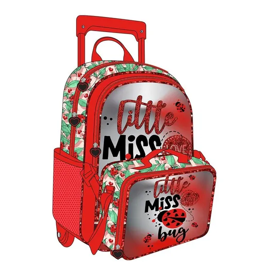 3 in 1 Colorful Trolley Bag Set with Lunch Box Pencil Case Trolley School Backpack for Girls
