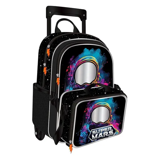 3 Piece Set School Backpack 600d PVC Boy′s Astronaut Cartoon Trolley School Bag Set