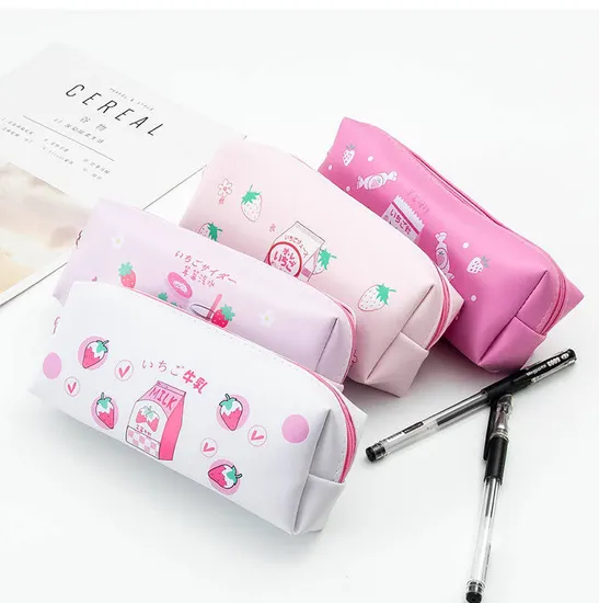 Cute Large Capacity Waterproof PU Leather Pencil Pouch Case Stationery Organizer Storage Bag Cosmetic Zipper for Girls Boys