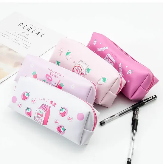 Cute Large Capacity Waterproof PU Leather Pencil Pouch Case Stationery Organizer Storage Bag Cosmetic Zipper for Girls Boys
