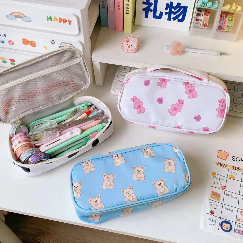 Cute Cartoon Canvas Stationery Storage Bags Student Large Capacity Pencil Case