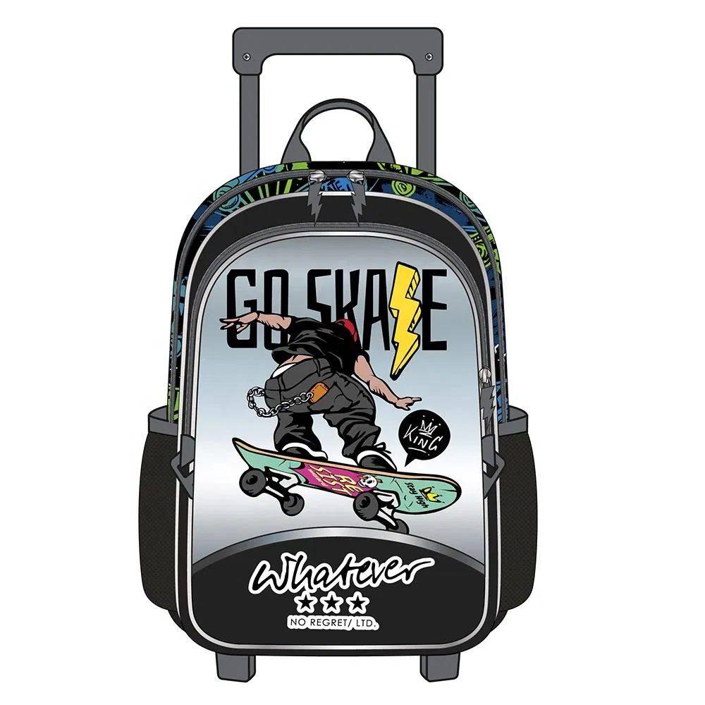 New Fashion Children Backpack Set Adjustable School Bags with Trolley Wheeled Top Quality Skater Boy Trolley School Bag