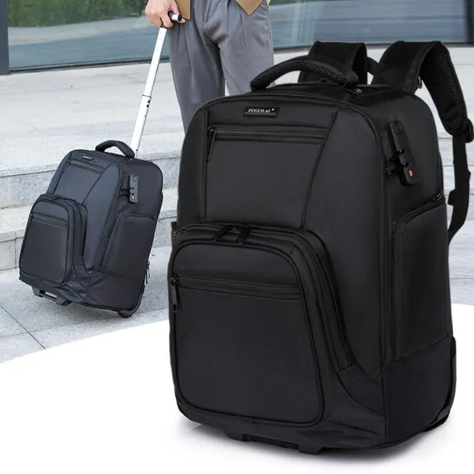 Men Wholesale Customized Wheel Trolley Travel Bag Backpack Rolling Travel Backpack Business Backpack
