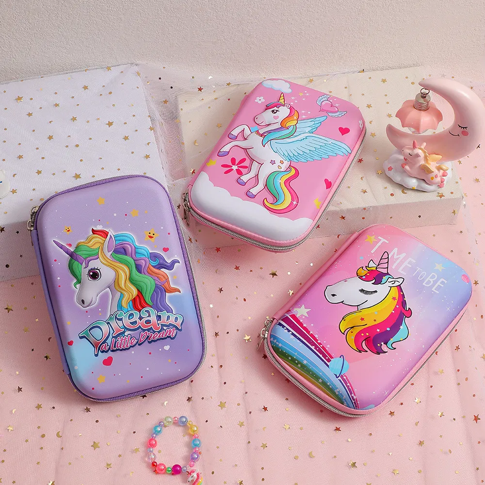 School Stationery Box Cartoon 3D EVA Unicorn Cute Pencil Case for Kids