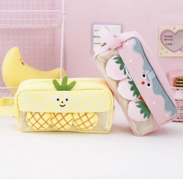 School Stationery Supply Cartoon Fruit Design Large Kawaii Pencil Case for Kids