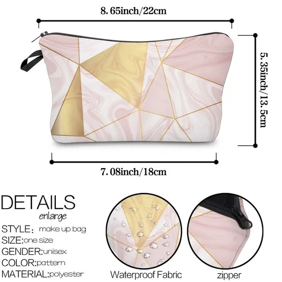 Fashion Custom Marble Zipper Cosmetic Pouch Large Capacity Leather Pencil Bag
