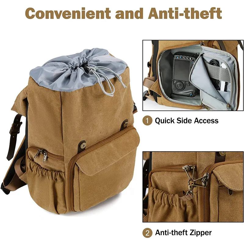 Custom Canvas Shoulder Camera Lens Bag Outdoor Multi Functional Men&prime;s Large Capacity Retro Travel Bag