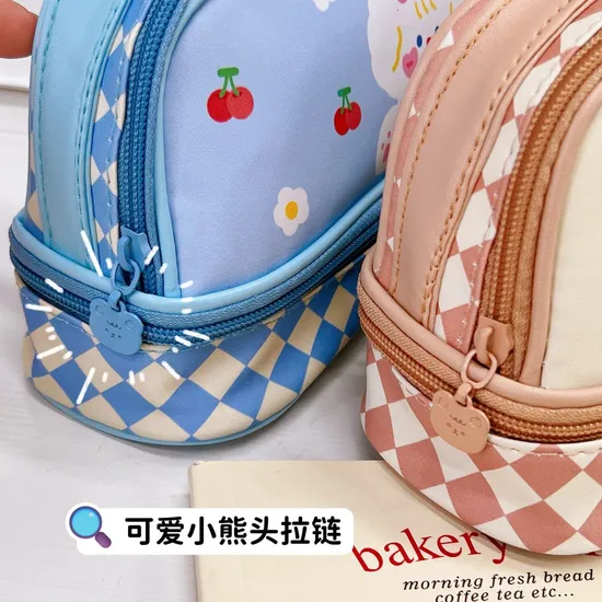 Kawaii Cartoon Stationery Bag Double Layer Large Capacity Leather Pencil Case