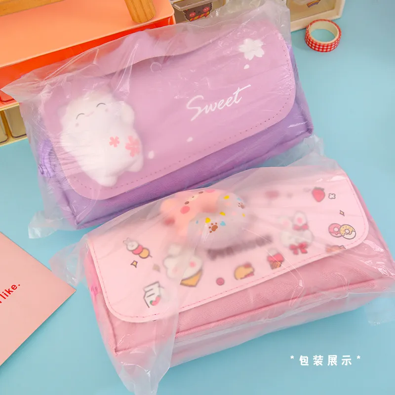 School Large Size Cartoon Donut Cat Design Cute Kawaii Pencil Case for Kids
