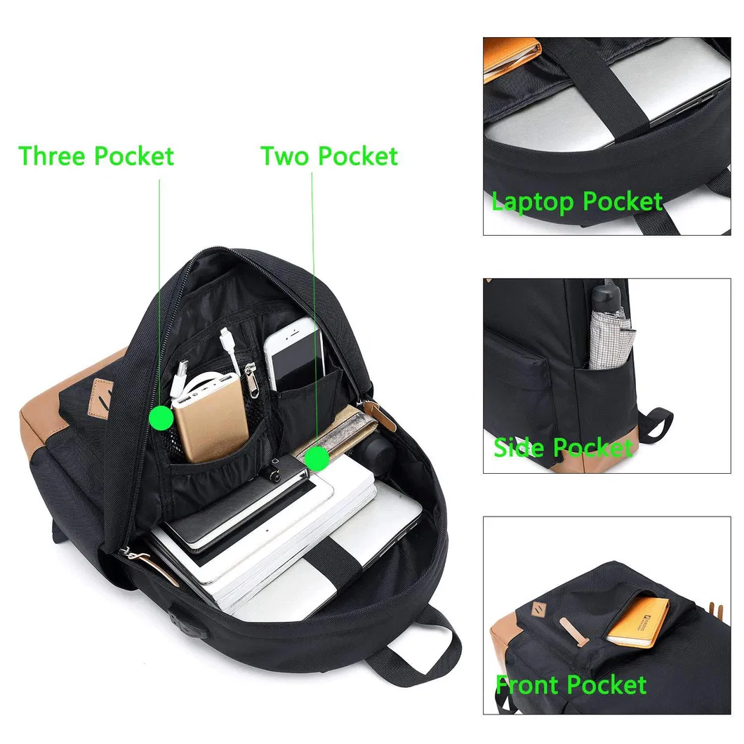 Classical Basic Travel Backpack Student College Men Water Resistant Laptop School Bag Bookbag with USB Charging