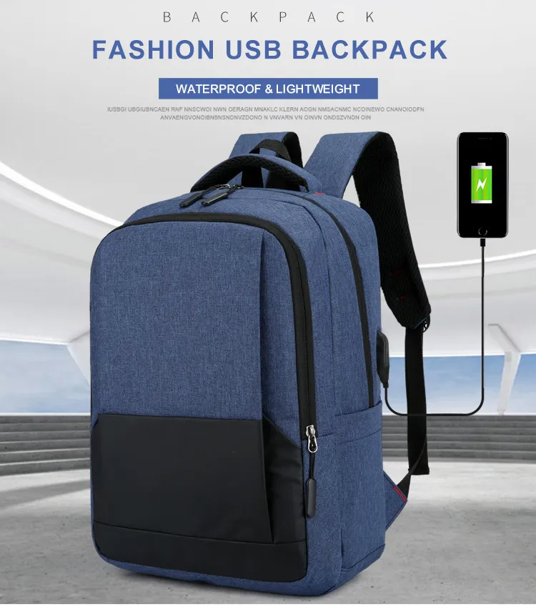 Men Woman Travelling USB Recharging 15.6 Inches Backbag Business Waterproof Laptop Backpack with USB