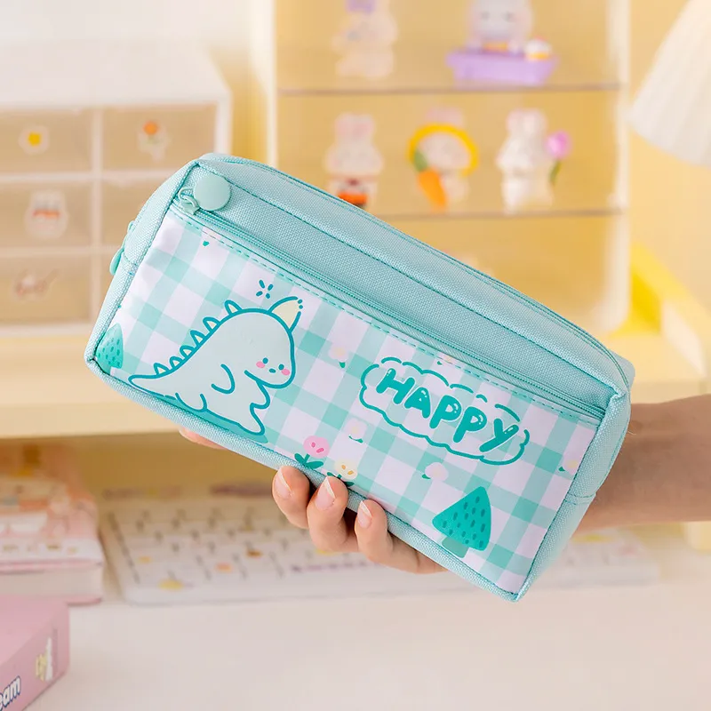 Large Capacity School Children Kawaii Cartoon Canvas Oxford Pencil Case with Zipper
