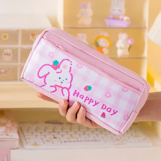 Large Capacity School Children Kawaii Cartoon Canvas Oxford Pencil Case with Zipper