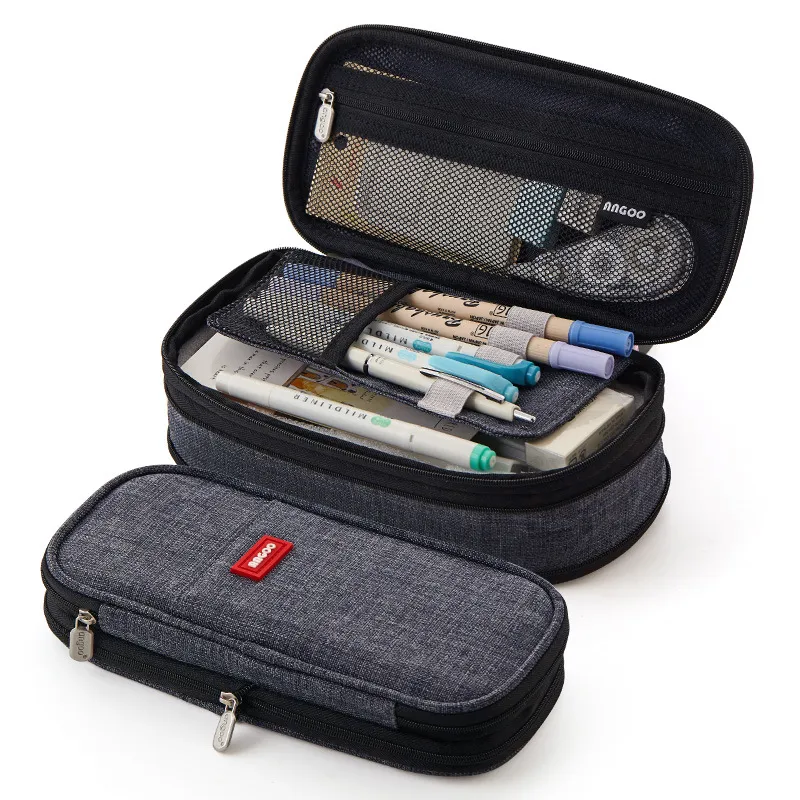 New Arrival Foldable Big Capacity Canvas Zipper Pencil Pouch Case Bag Stationery Organizers Compartments Cosmetic Makeup Bags