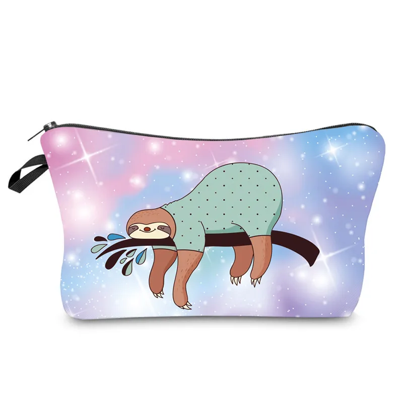 Wholesale Custom Cartoon Sloth Printing Girls Pencil Pouch Polyester Cosmetic Bags