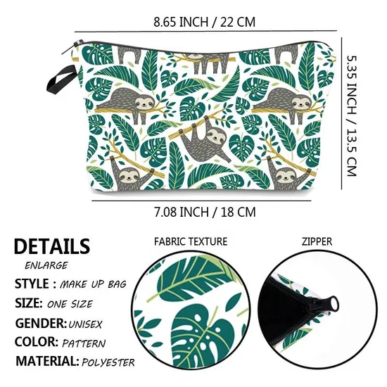 Wholesale Custom Cartoon Sloth Printing Girls Pencil Pouch Polyester Cosmetic Bags