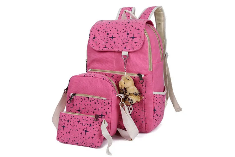 3PCS Casual Star Print Canvas Top Name Brand Kids School Bag Set